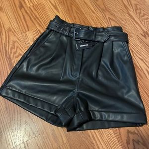 Express Vegan Belted Leather shorts